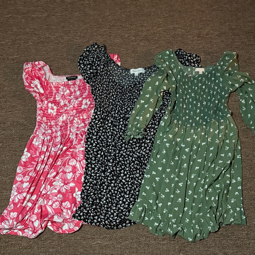 Pink Rose Kids Floral Dress Set - Pink, Black, Green